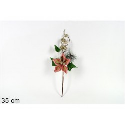 Ramo de flor natalícia rosa c/ glitter 35cm